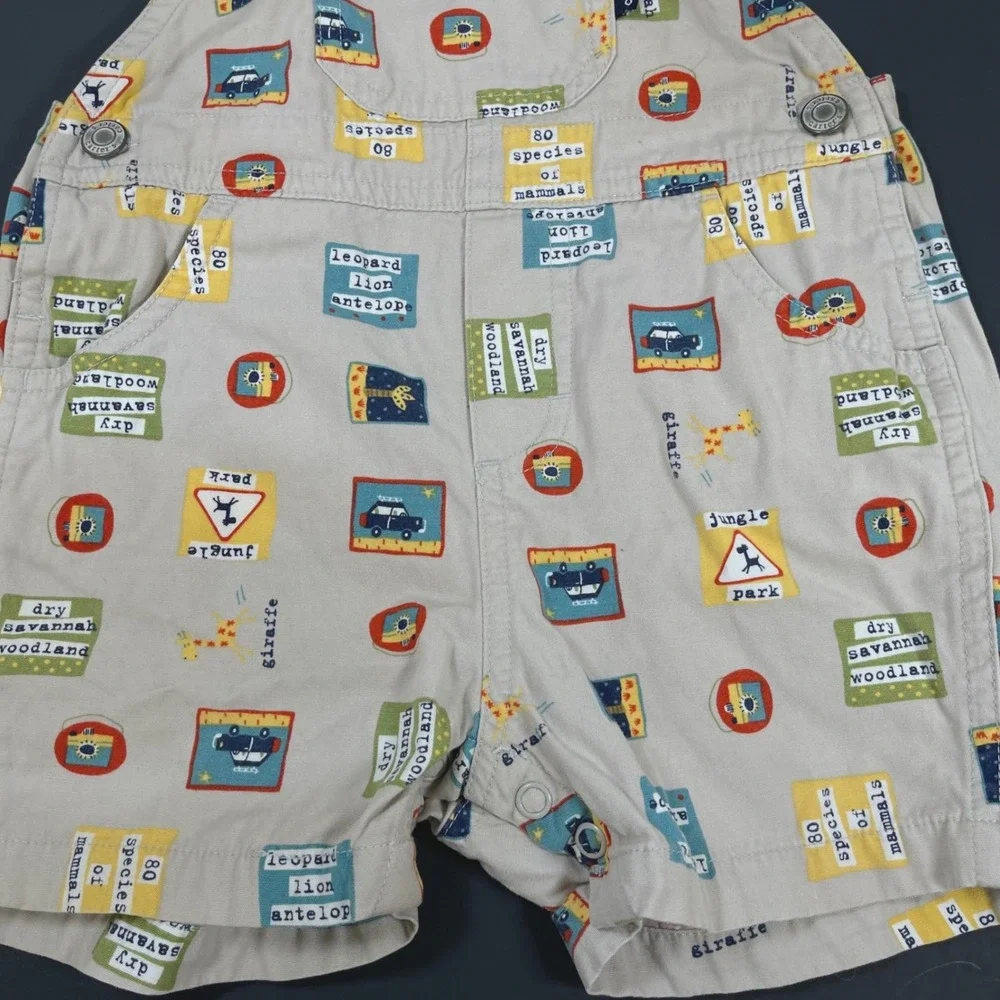 Vintage Carters Safari Animal Print Shortalls Boys 12-18M Tan Jungle Overalls